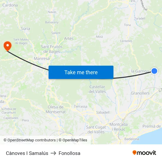 Cànoves I Samalús to Fonollosa map