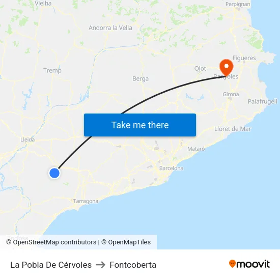 La Pobla De Cérvoles to Fontcoberta map