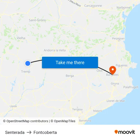 Senterada to Fontcoberta map