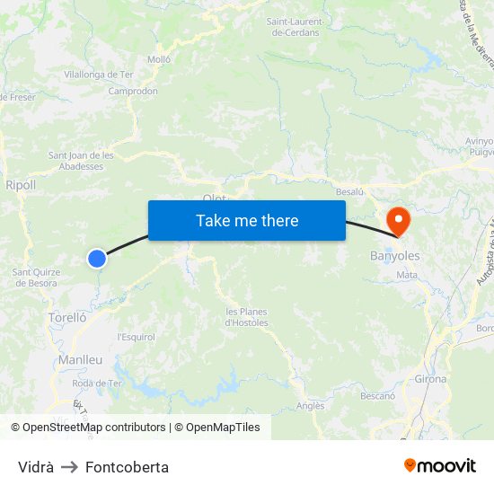 Vidrà to Fontcoberta map