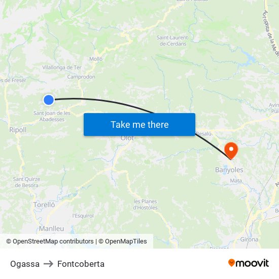 Ogassa to Fontcoberta map