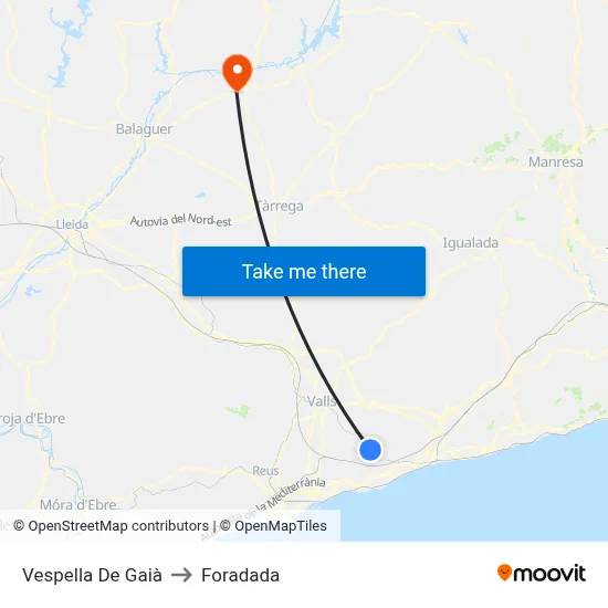 Vespella De Gaià to Foradada map