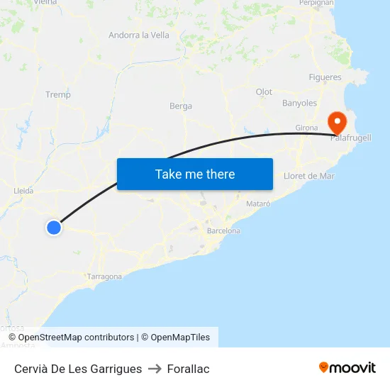 Cervià De Les Garrigues to Forallac map