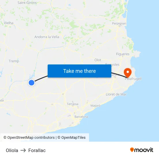 Oliola to Forallac map