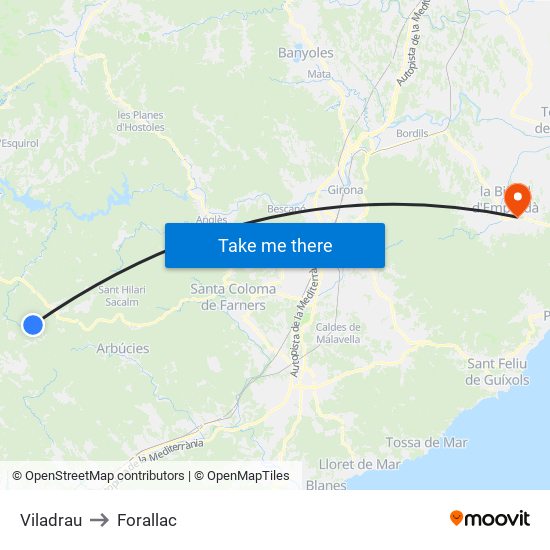 Viladrau to Forallac map