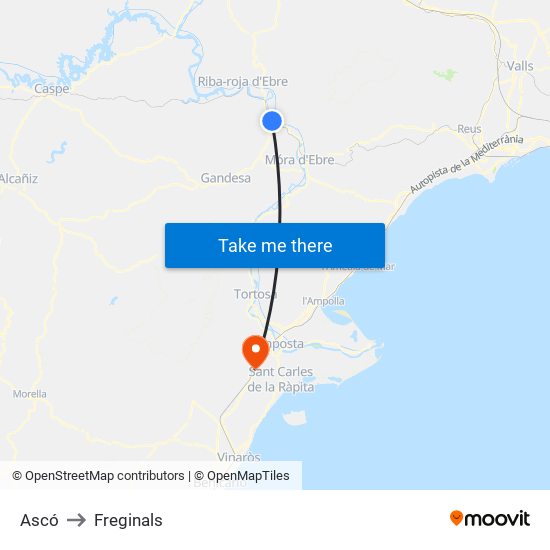Ascó to Freginals map