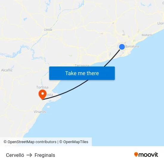 Cervelló to Freginals map