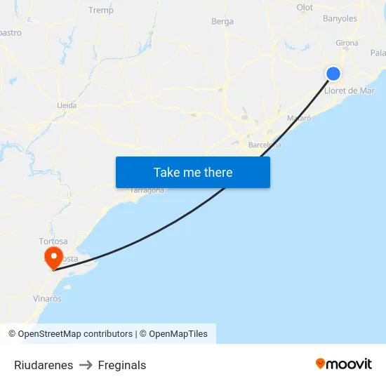 Riudarenes to Freginals map