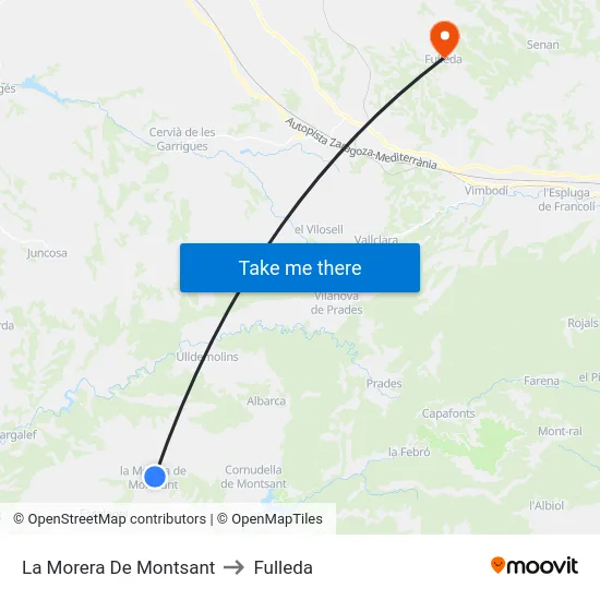 La Morera De Montsant to Fulleda map