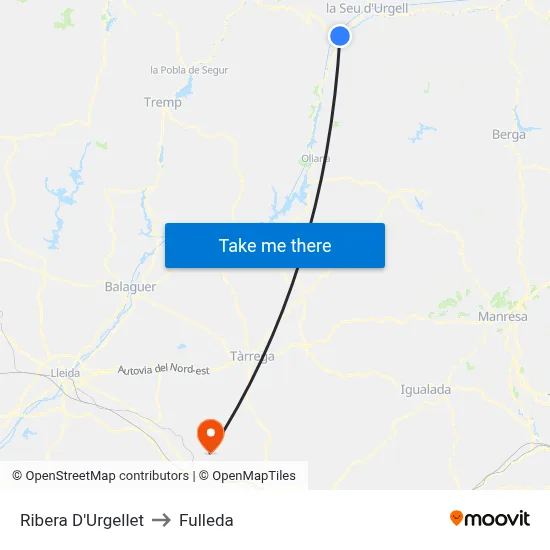Ribera D'Urgellet to Fulleda map