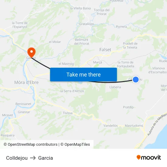 Colldejou to Garcia map