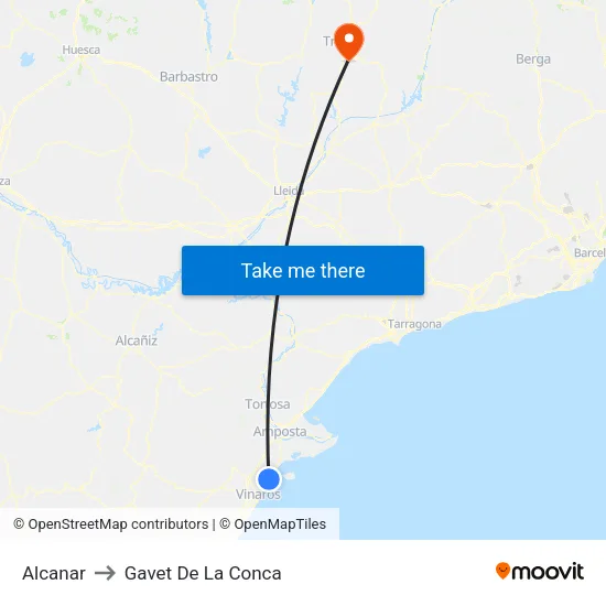 Alcanar to Gavet De La Conca map