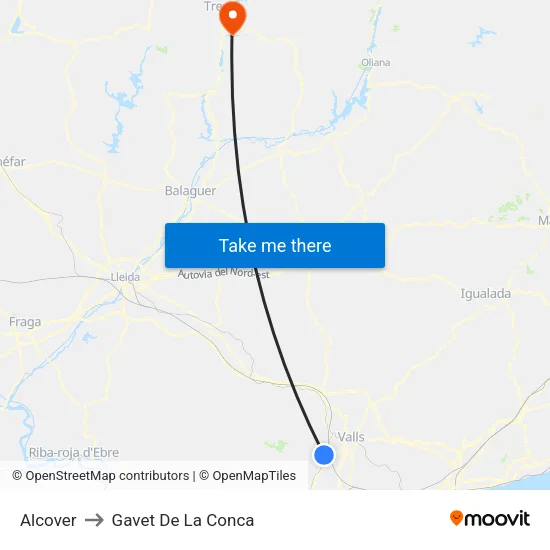 Alcover to Gavet De La Conca map
