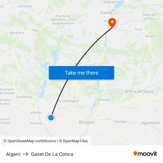 Algerri to Gavet De La Conca map