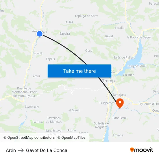 Arén to Gavet De La Conca map