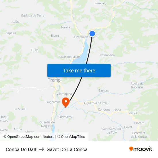 Conca De Dalt to Gavet De La Conca map