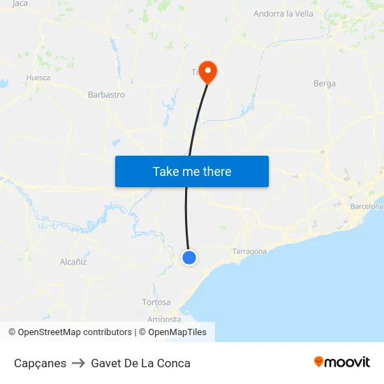 Capçanes to Gavet De La Conca map