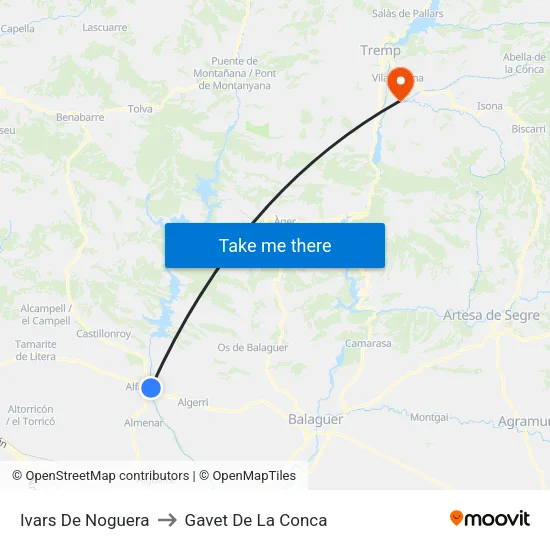 Ivars De Noguera to Gavet De La Conca map