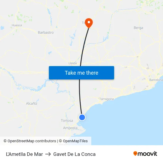 L'Ametlla De Mar to Gavet De La Conca map