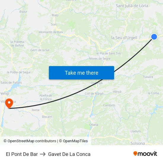 El Pont De Bar to Gavet De La Conca map