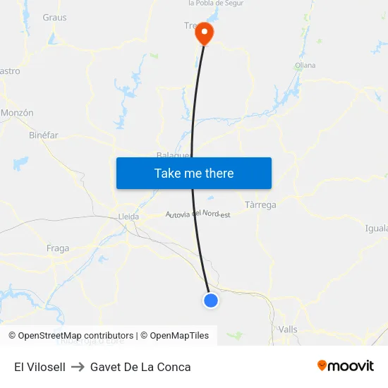 El Vilosell to Gavet De La Conca map