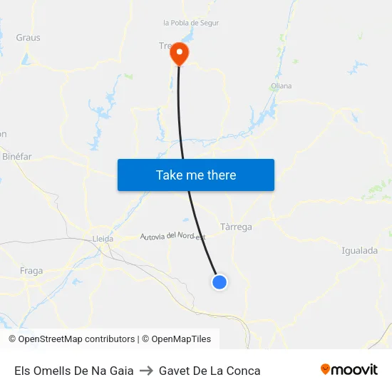 Els Omells De Na Gaia to Gavet De La Conca map