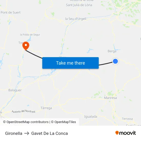 Gironella to Gavet De La Conca map