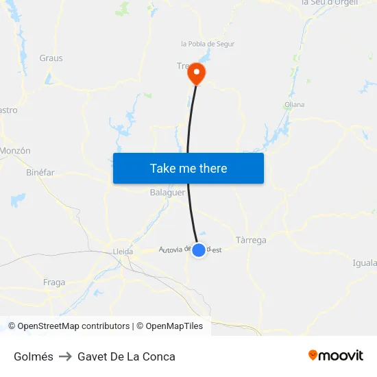 Golmés to Gavet De La Conca map