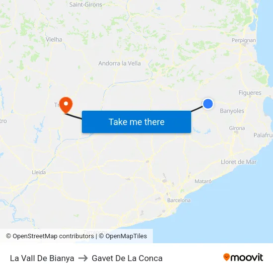 La Vall De Bianya to Gavet De La Conca map