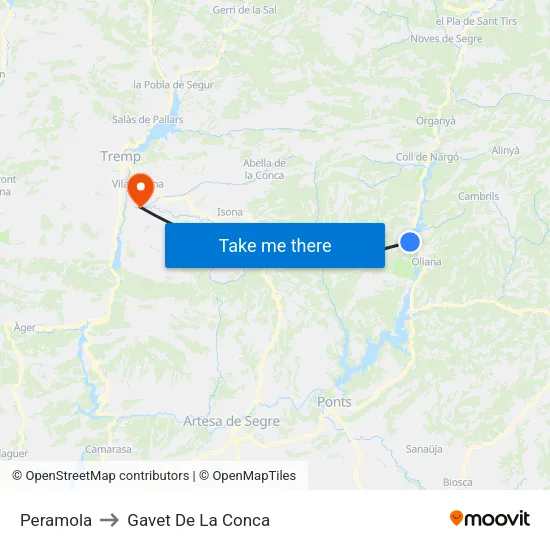Peramola to Gavet De La Conca map