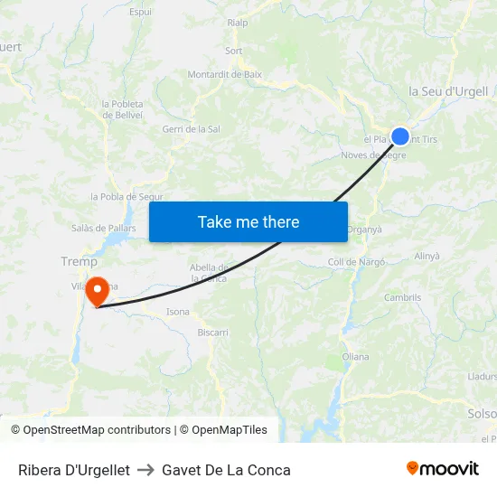 Ribera D'Urgellet to Gavet De La Conca map