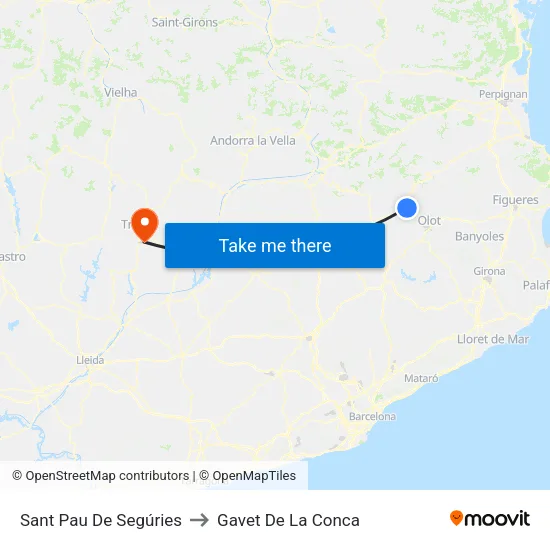 Sant Pau De Segúries to Gavet De La Conca map