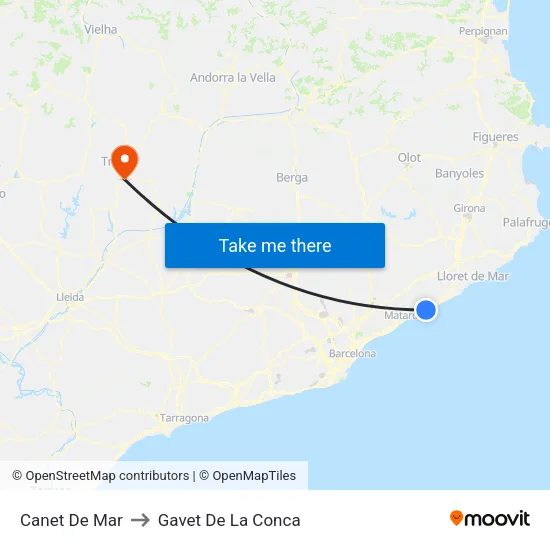 Canet De Mar to Gavet De La Conca map