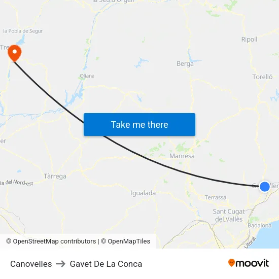 Canovelles to Gavet De La Conca map