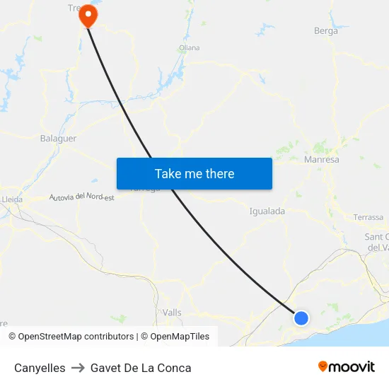 Canyelles to Gavet De La Conca map