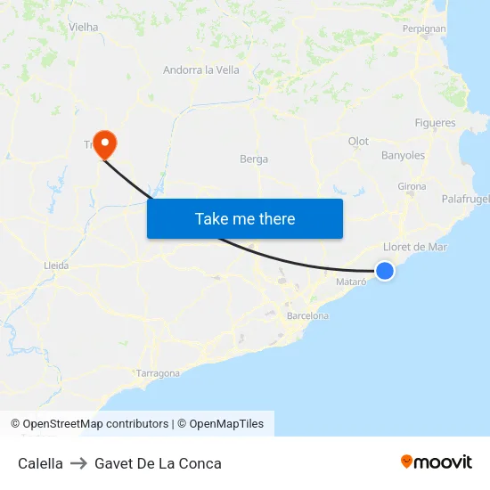 Calella to Gavet De La Conca map