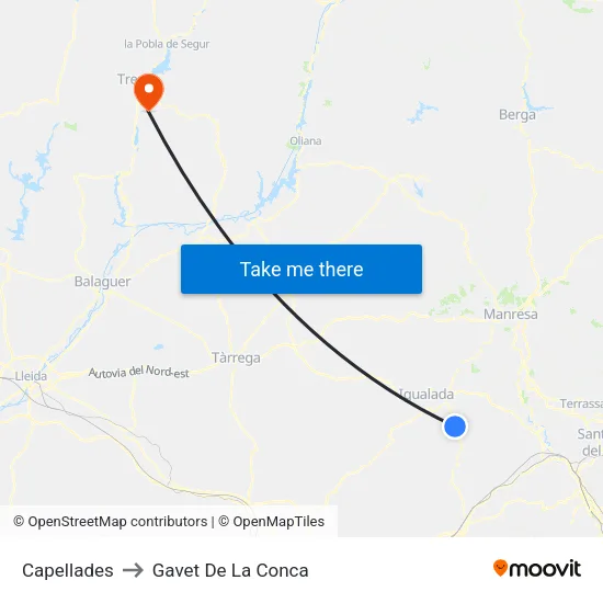 Capellades to Gavet De La Conca map