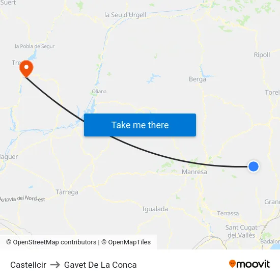 Castellcir to Gavet De La Conca map