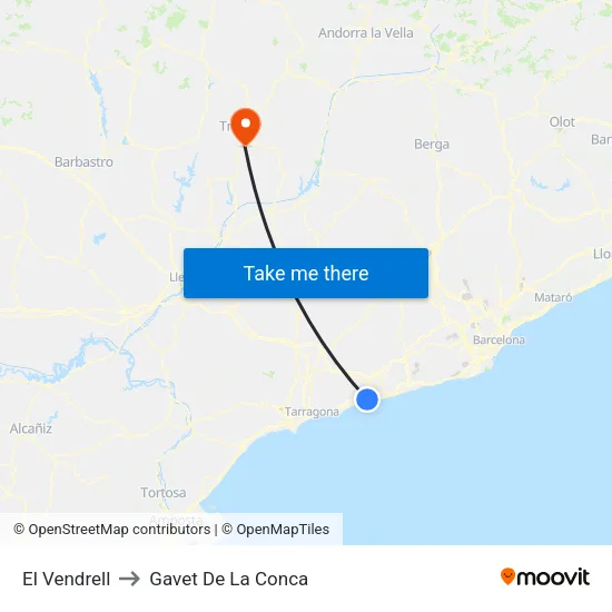 El Vendrell to Gavet De La Conca map