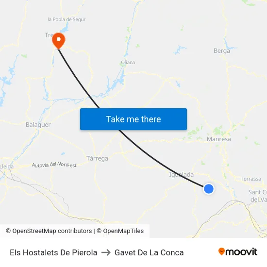 Els Hostalets De Pierola to Gavet De La Conca map