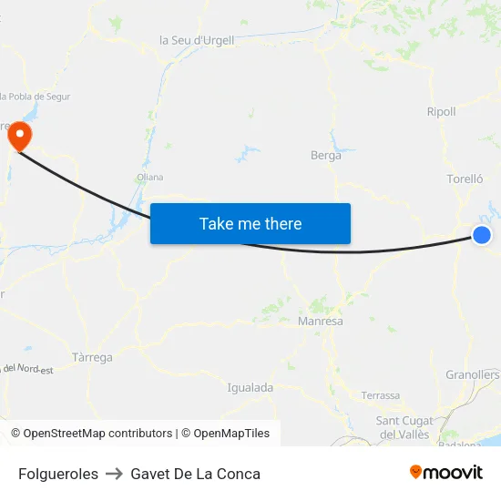 Folgueroles to Gavet De La Conca map
