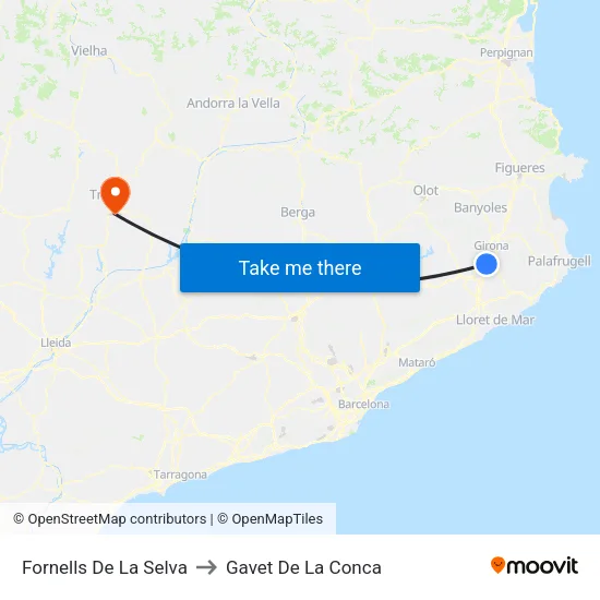 Fornells De La Selva to Gavet De La Conca map