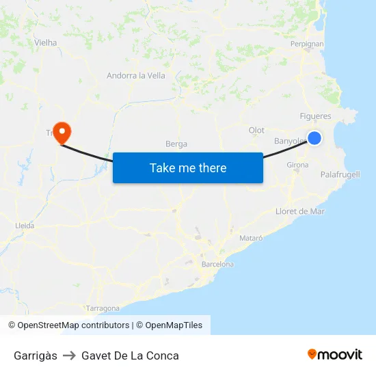 Garrigàs to Gavet De La Conca map