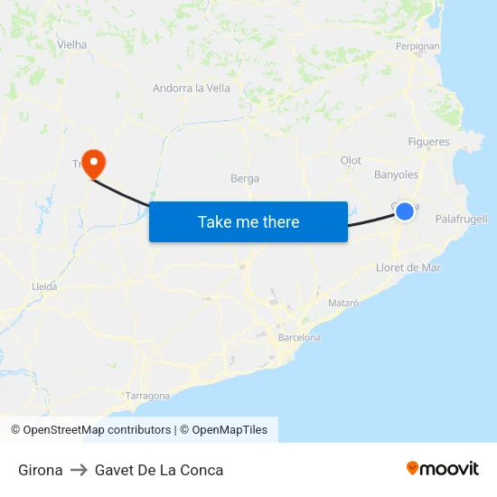 Girona to Gavet De La Conca map
