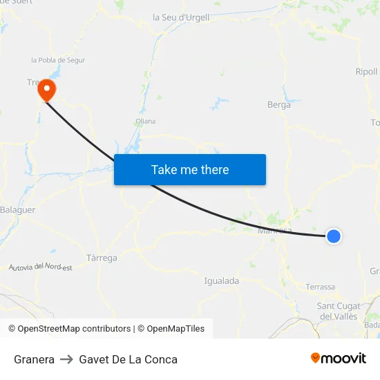 Granera to Gavet De La Conca map