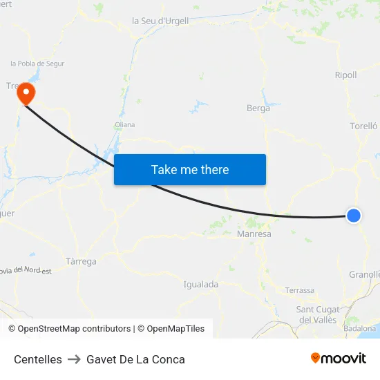 Centelles to Gavet De La Conca map