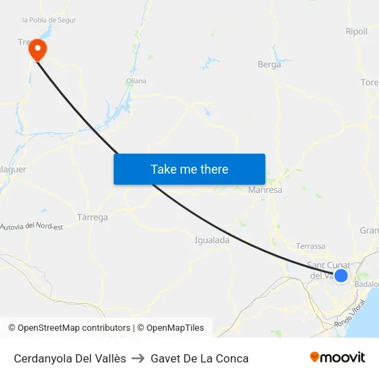 Cerdanyola Del Vallès to Gavet De La Conca map