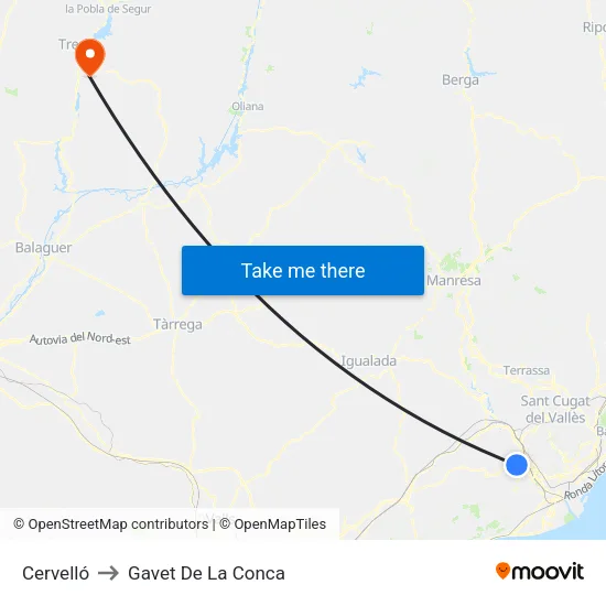 Cervelló to Gavet De La Conca map