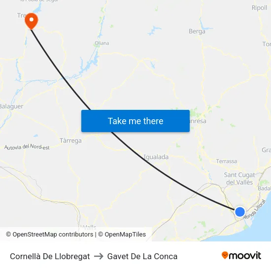 Cornellà De Llobregat to Gavet De La Conca map