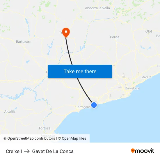 Creixell to Gavet De La Conca map